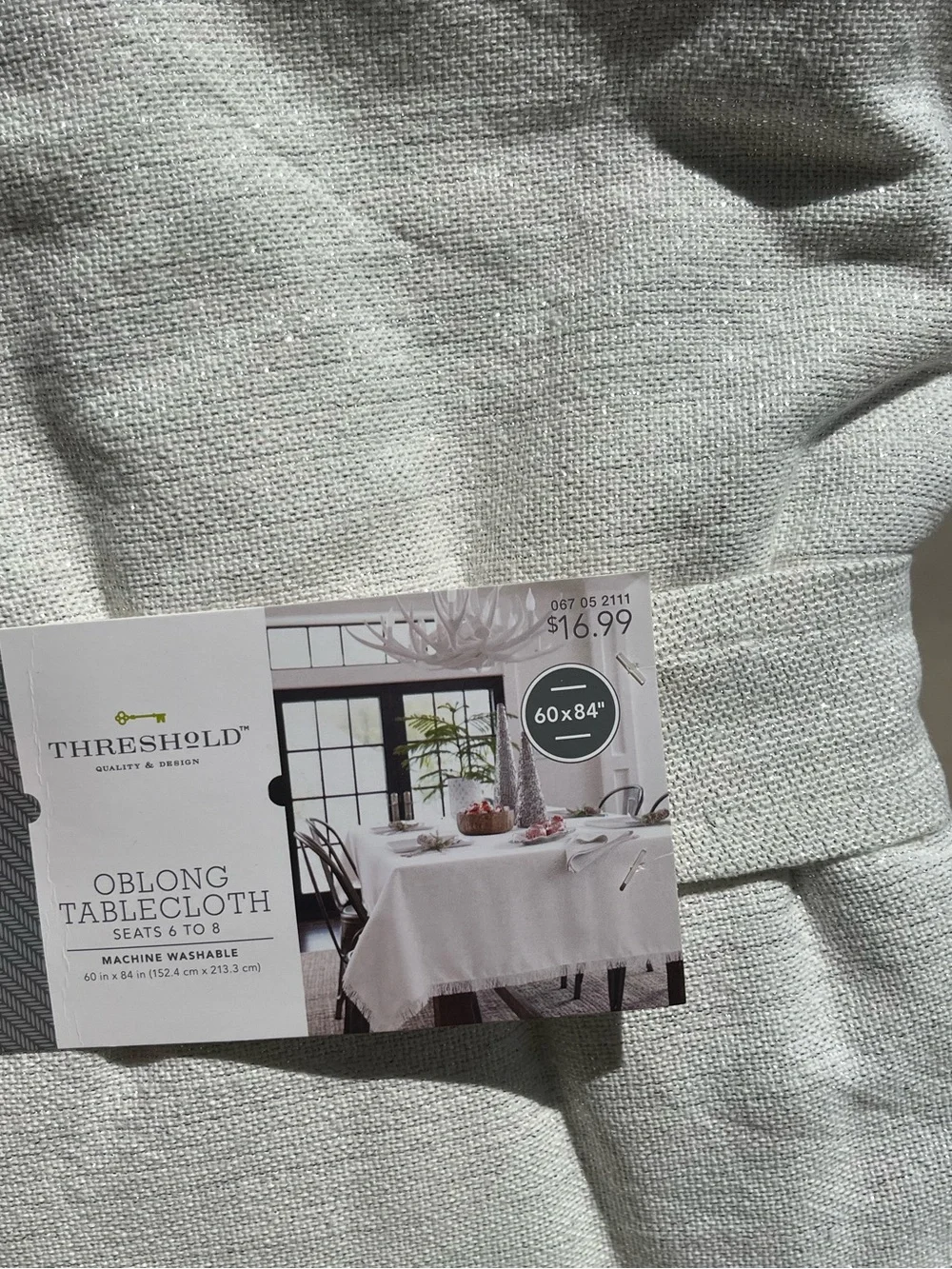 Threshold Cream Oblong Tablecloth with Fringe Trim